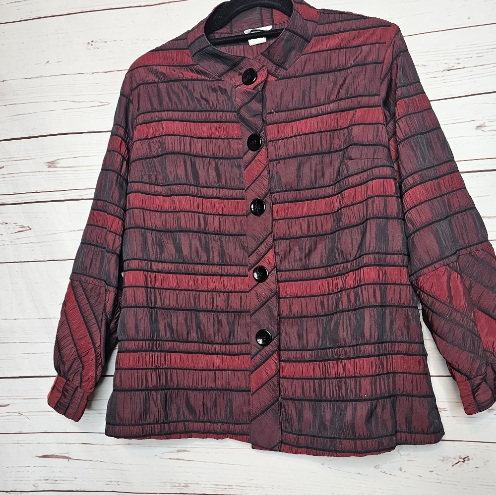 Caribe Burgundy/Red Stripe Button Front Jacket - Picture 3 of 8